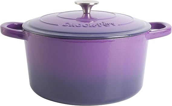 Crock-Pot Artisan 7-Quart Round Enameled Cast Iron Dutch Oven Lavender Purple, Durable Heavy-Duty Cookware for Slow Cooking, Baking, Roasting with Lid