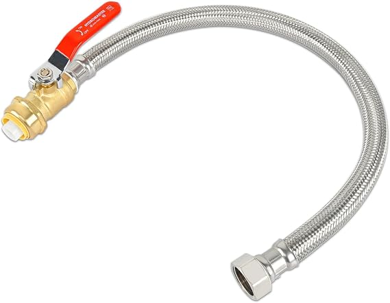 Braided Flexible Water Heater Connector with Ball Valve, 3/4 Inch Ball Valve x 3/4 Inch FIP x 24 Inch Stainless Steel Flexible Water Heater Connector, For PEX Pipe, Copper, CPVC, HDPE