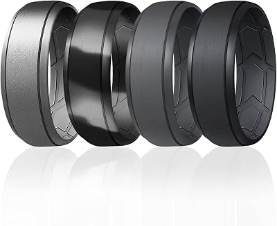 ROQ Breathable Silicone Rings for Men - Inner Arrow Shape Grooves for Enhanced Breathability - Classic Mens Silicone Rubber Wedding Ring Band - Black, Grey, Silver Colors - Size 9