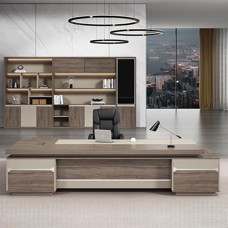 Large L Shaped Executive Desk Modern Luxury Home Office Table Manufactured Wood Computer Reception Desks for Boss Supervisor Manager102in