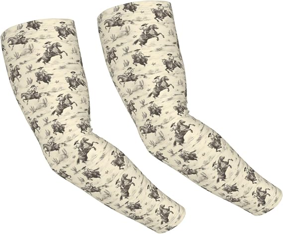 Cooling Arm Sleeves for Men Women Uv Protection - Breathable Retro Western Cowboy A Print Gardening Compression Tattoo Sleeves to Cover Arms for Women Men with Thumb Hole