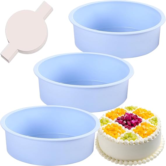 6 Inch Round Cake Pans for Baking, 3 Pack Silicone Cake Molds with 100 Pieces Parchment Paper, Nonstick Cake Molds for Smash Cakes, Layer Cakes, Cheese Caks, Chocolate Cakes