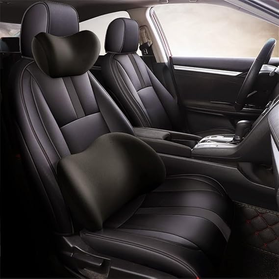 Car Headrest & Lumbar Support Cushion - Ergonomic Car Headrest and Lumbar Support Cushion - Car Lumbar Support Pillow and Car Neck Pillow Kit for Office Chair/Truck/Wheelchair (Black)