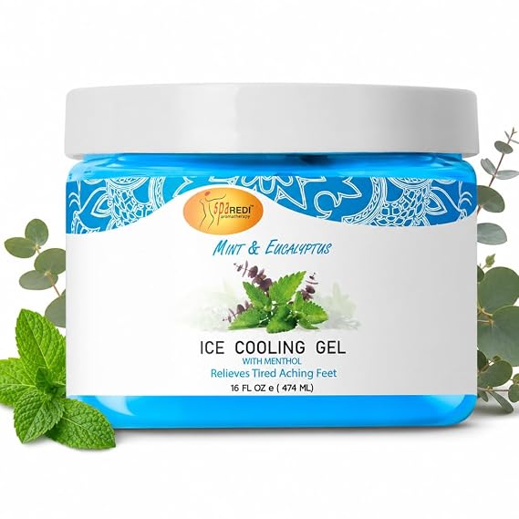 SPA REDI Post-Pedicure Cooling Massage Gel, Fast-Absorbing, 16 oz | Menthol, camphor, peppermint and eucalyptus cooling gel for massage, tired legs, foot care and salon pedicure finishing.