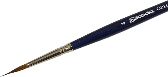 Escoda Optimo Series 1310 Artist Watercolor & Acrylic Short Handle Paint Brush, Pure Kolinsky, Liner, Size 4