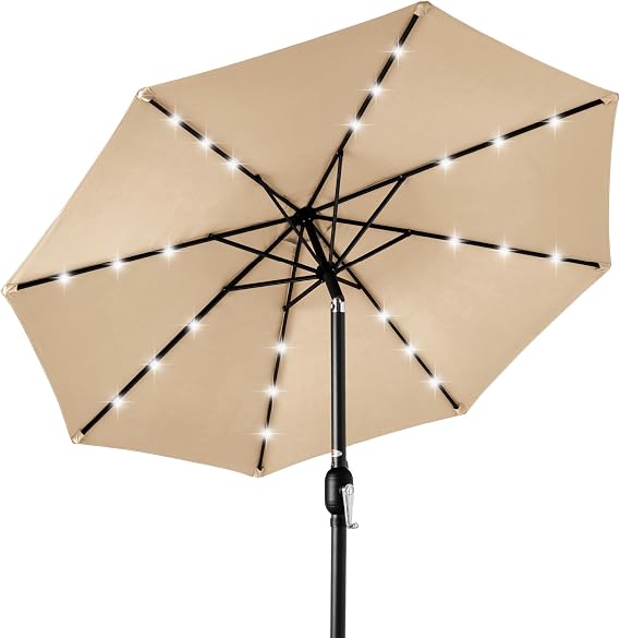 Best Choice Products 10ft Solar Polyester LED Lighted Patio Umbrella w/Tilt Adjustment and UV-Resistant Fabric - Sand