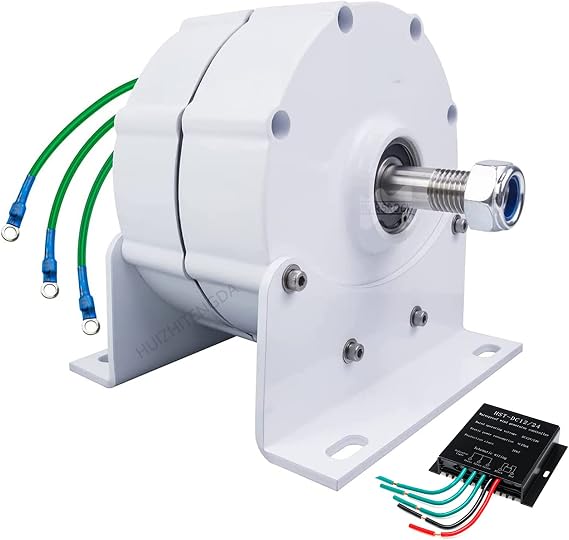 5000W Permanent Magnet Generator, Low RPM AC Gearless Alternator with Charge Controller12v 24V 48V 220V for Wind Water Turbine Diesel Engine (with Base)