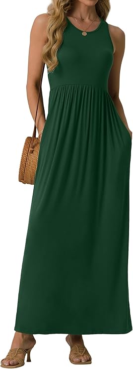 GRECERELLE Womens Summer Sleeveless Casual Long Tank Maxi Dress with Pockets XS-3XL