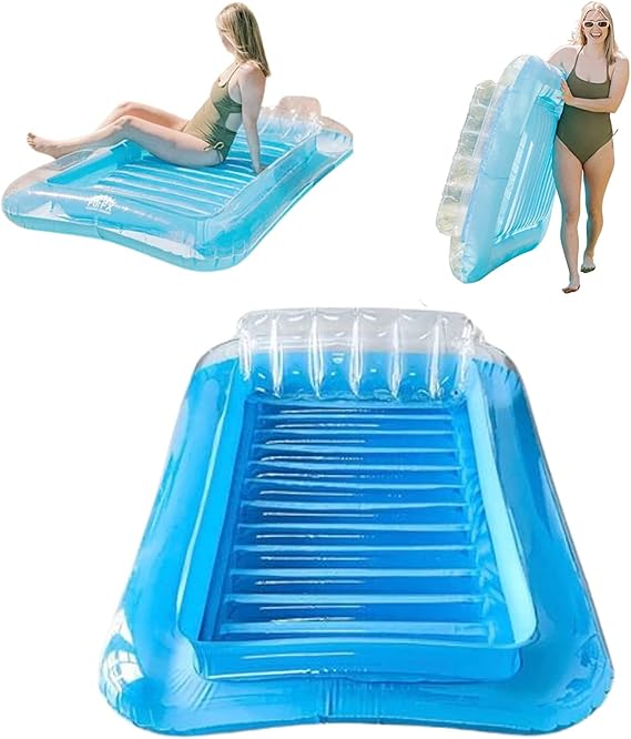 Inflatable Tanning Pool Lounger Float Large - FUNFX Suntan Tub Outdoor Lounge Pool I Adult Kiddie Blow Up Pool Raft Floatie Toys Ball Pit Tanning Pool Bed (Blue) 73 X49.5 inches