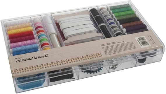 Professional Beginner Essentials Mending Alterations Sewing Kit, 167 Pieces in Clear Plastic Case