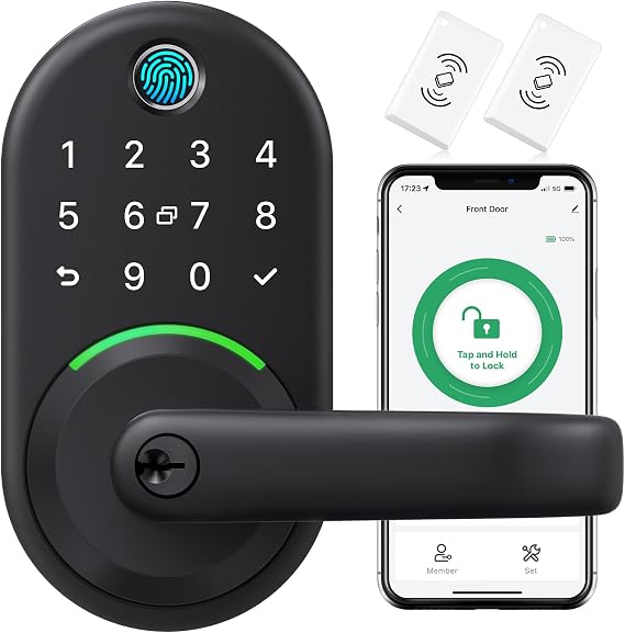 Smart Door Handle Lock with Keypad, Yamiry Fingerprint Knob for Front Door | Keyless Entry Digital Lock, Deadbolt with APP, Generate Passcode Remotely, DIY Installation, Passage Mode, Auto Lock
