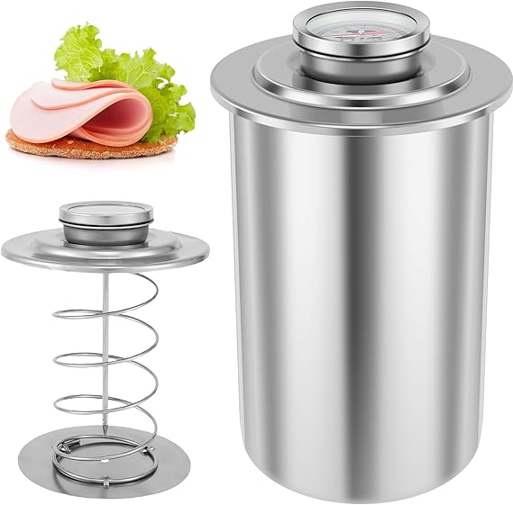 Stainless Steel Ham Maker,1.5L Large Capacity Deli Meat Press Cooker for Making Healthy Homemade Meat with Thermometer - Kitchen Bacon Meat Pressure Cookers Boiler Pot Pan Stove