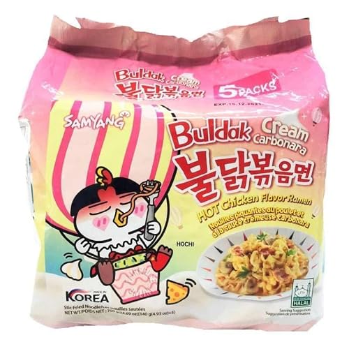 Samyang Buldak Cream Carbonara Hot Chicken Flavor Ramen Creamy Ramen With Chicken Flavor - 700g 140g x5 Pack of 3