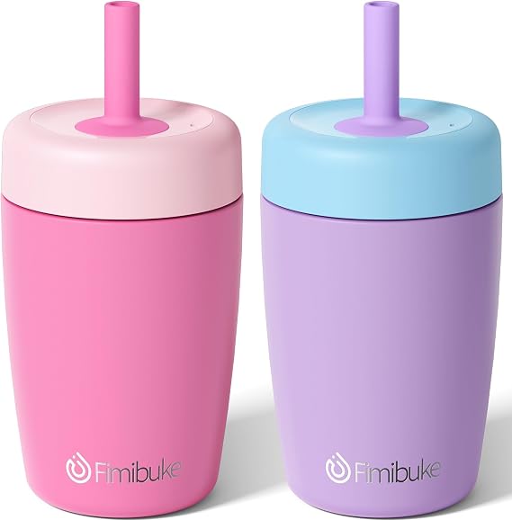 Fimibuke 12oz Stainless Steel Toddler Sippy Cup Spill Proof Kid Tumbler 2PC
