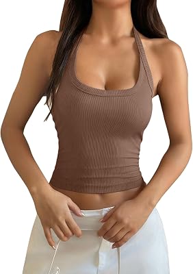 Womens Spaghetti Strap Scoop Neck Ribbed Tank Tops Slim Fit Camisole Form Fitting Basic Sleeveless Layering Shirts