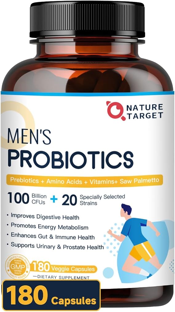 NATURE TARGET Probiotics for Men, 100 Billion CFUs, 180 Veg Capsules