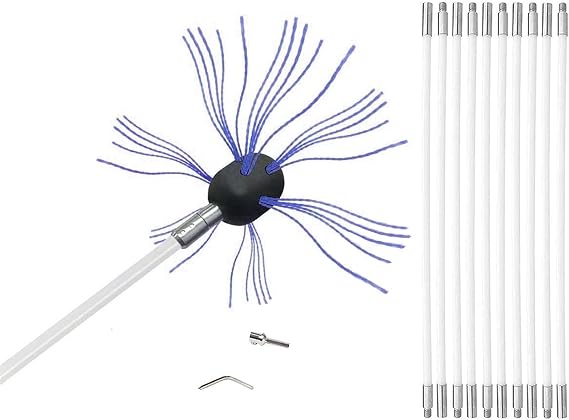 Chimney Sweep kit Chimney Cleaning Brush Kit Fireplace Flue Sweep Tools 0Ft Rotary Flexible Rods Electrical Drill Drive Cleaner(10 m)