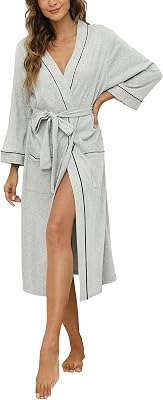HEARTNICE Womens Cotton Robe, Soft Kimono Spa Knit Long Bathrobe Lightweight Loungewear
