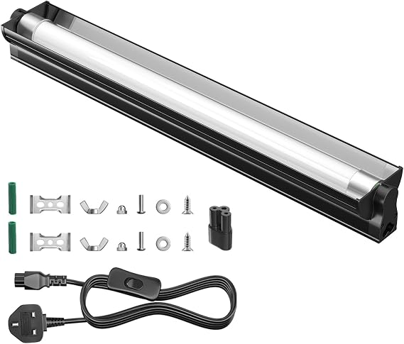 T8 UVB Light Reptile Kit 15W, 10.0 UVB UVA Lighting Combo Kit 18IN, Reptile Light Fixture with Fluorescent Tube for Vivariums, Desert Reptiles, Bearded Dragons, Lizards, Snakes [Energy Class A]