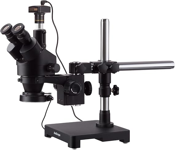 AmScope SM-3T-144S-5M-B 45X Black Trinocular Stereo Zoom Microscope on