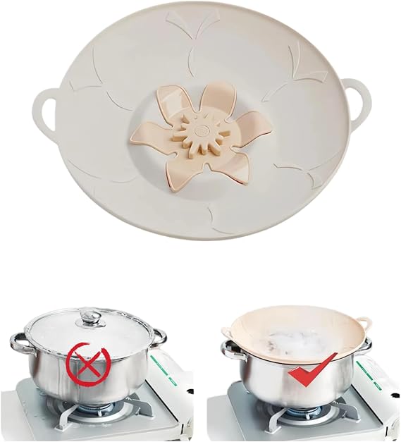 Reusable Silicone Spill Stopper Lid Boil-Over Safeguard for Pots & Saucepans, Universal Anti-Overflow Cover for Soup, Pasta, Chai, Tea & Milk, Multi-Function Tool, BPA-Free, Heat Resistant