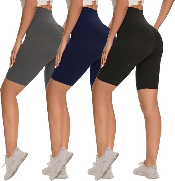 Syrinx 3 Pack Biker Shorts for Women 8"/5" High Waisted Tummy Control Workout Yoga Running Athletic Shorts
