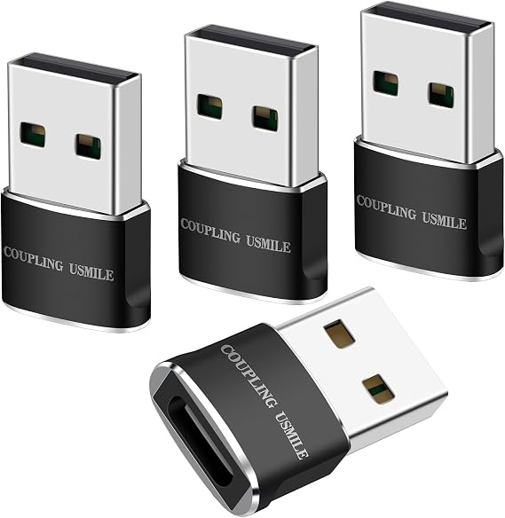 USB to USB C Adapter 4 Pcs Black, Fast Charging, Transfer and Type C OTG