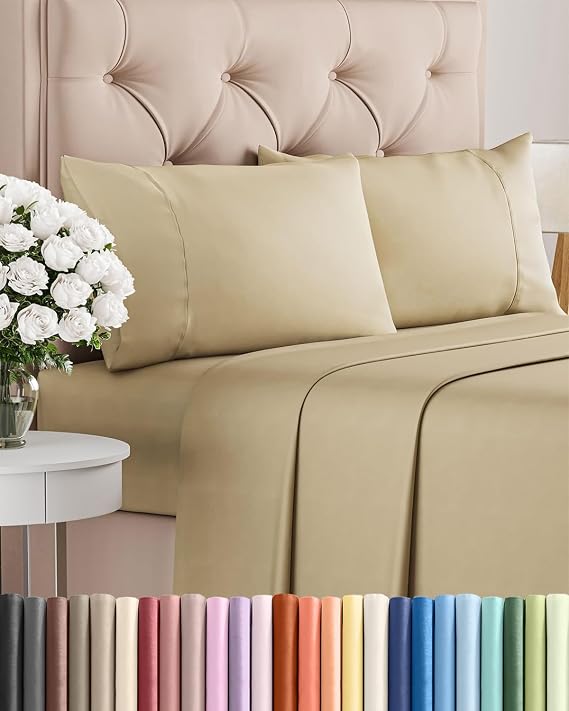 CGK Twin 4pc Bed Sheet Set - Breathable & Cooling - Beige