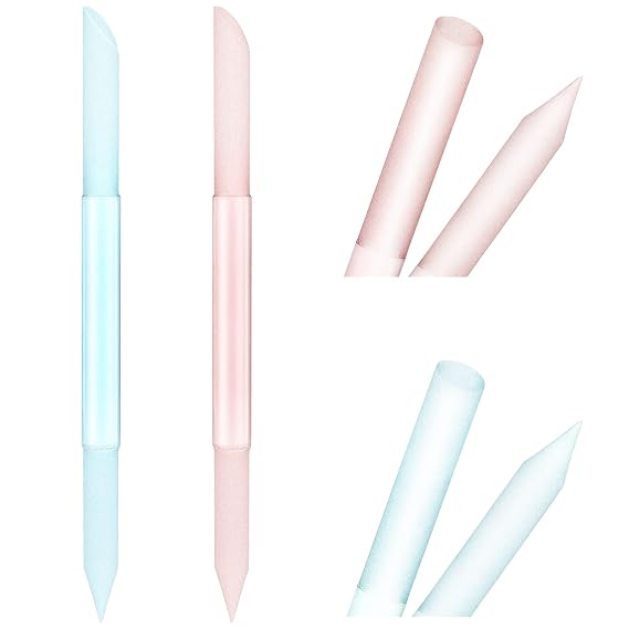 Sibba 2 PCS Nail Cuticle Pusher Glass Cuticle Remover Stick Trimmer Reusable Dual-Ended Manicure Stick, Pedicure Fingertip File Precision Filing & Abrasive Surface for Nail Care Polishing (Pink,Blue)