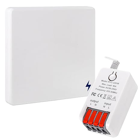 Wireless Light Switch, 86 Type No Wiring DIY Light Switch Kit with 16A Receiver, AC 90-250V Long Range Remote Control Light Switch for Home/Garage (Wireless switch set)