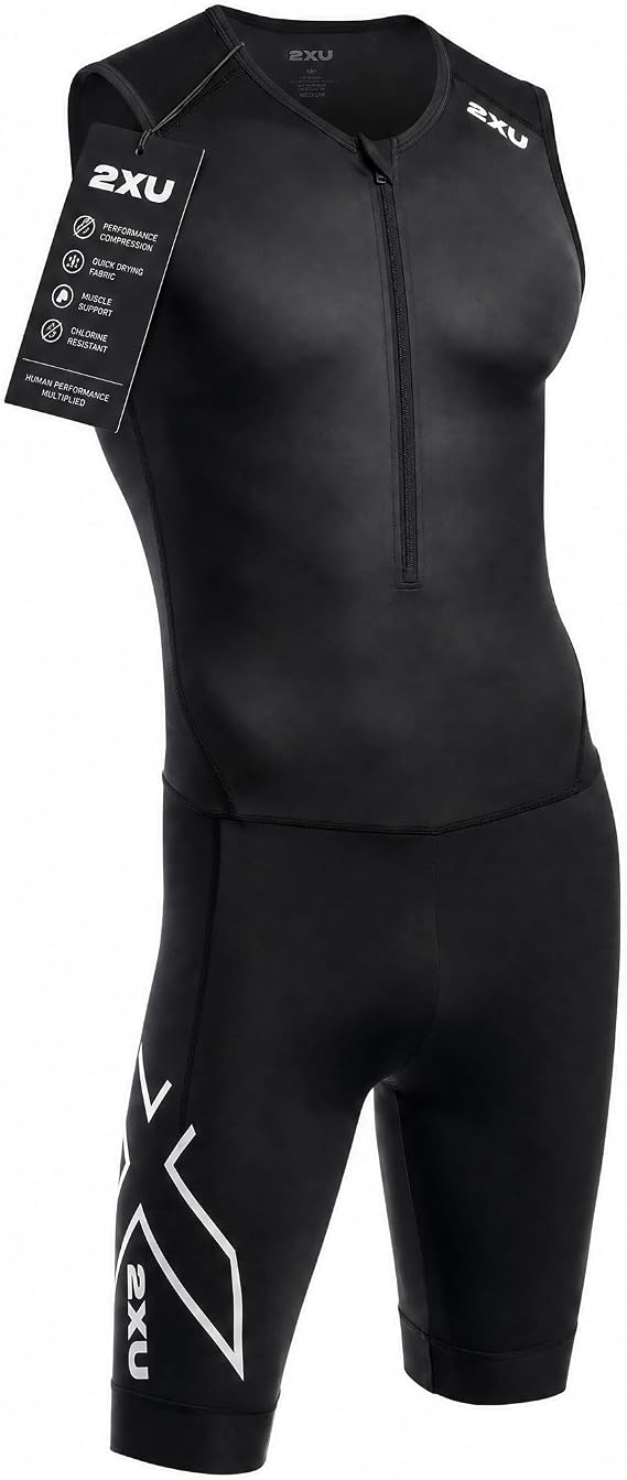 2XU Mens Core Sleeved Trisuit for Triathlon, Fitness & Race Day, Chamois, Pockets, Quick-Drying