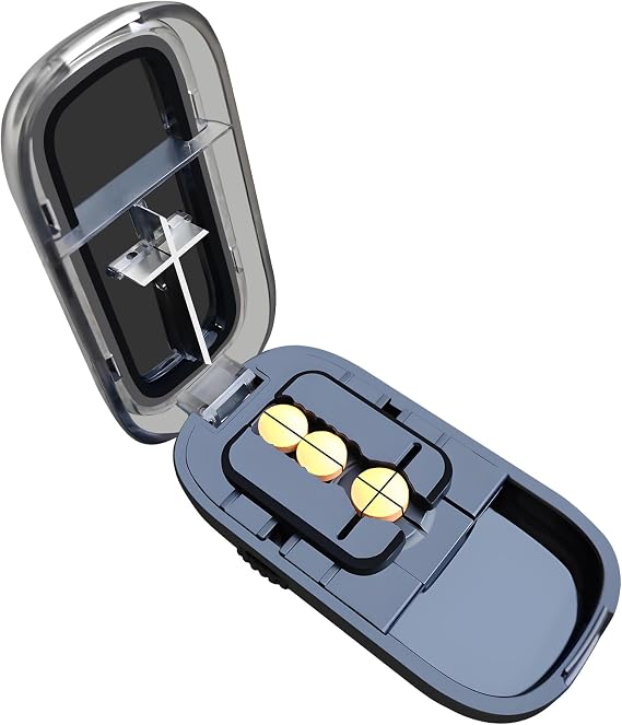 Pill Cutter for Cutting Multiple Pills, 1/2 1/4 Tablet Splitter for Large, Small and Tiny Pills, with Centering Device, Improved Sharp Blade, Storage Organizer (Black)