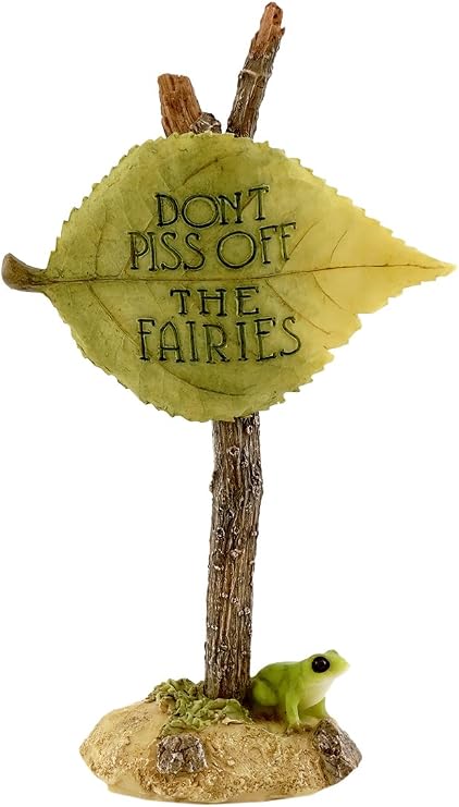 Top Collection Miniature Fairy Garden and Terrarium Don't Piss Off The Fairies Sign Figurine
