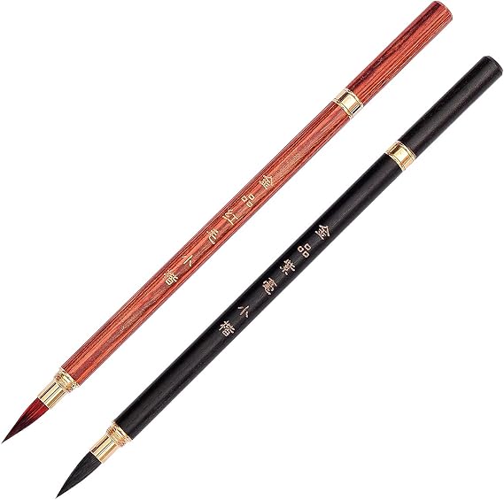 Traditional Chinese Calligraphy Brush, Writing Brush Pens, Japanese Sumi Painting Brushes, Weasel hair Goat hair ink brush 2Pcs Set (Weasel hair Rabbit hair)
