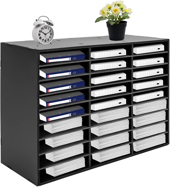 Literature Organizer - 27 Slots Compartments Desktop File Sorter,W31xH21IN Mail Center & Paper Storage Cabinet for Home, School & Office (Black)