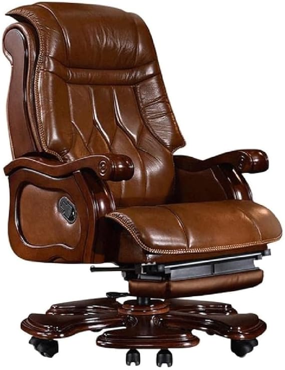Office Chair Recliner Leather Ergonomic Manager and Executive Office Chair (Black As Shown)