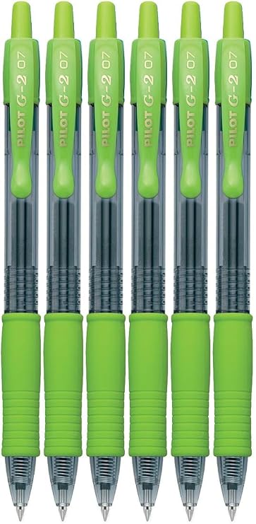 G2 Retractable Premium Gel Ink Roller Ball Pens Fine Point Fine Point (.7mm) Lime Ink 6-pk; Refillable & Premium Comfort Grip