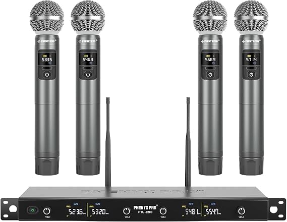 Phenyx Pro 4-Ch UHF Metal Dynamic Wireless Microphone System PTU-5200-4H
