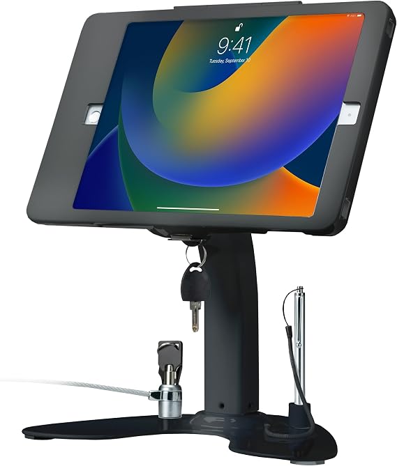 CTA Digital Dual Kiosk Stand CTA Dual Security Kiosk Stand with Locking Case, Cable, and 360-Degree Rotating Base Compatible with iPad 7th/ 8th/ 9th Gen 10.2-inch, iPad Air 4, (PAD-ASKB10) Black