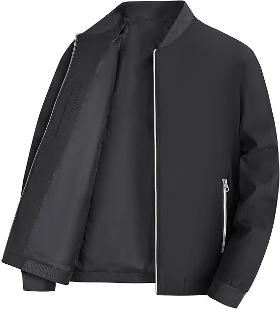 YuKaiChen Transition Jacket Men's Lightweight Jacket Leisure Four Seasons Bomber Jacket with Zip Pockets