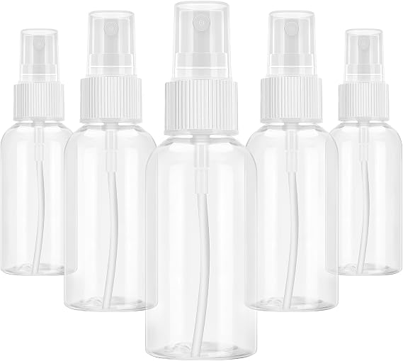 5 Pack Small Spray Bottles for Travel - 50ml Spray Bottle Leak Proof, Fine Mist Empty Spritzer Bottles, Reusable Clear Plastic Mini Travel Bottle for Storage Essential Oils, Cleaning, Perfume