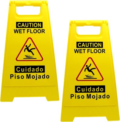 2 Pack Caution Wet Floor Sign Bilingual Double-Sided Safety Warning Signs Foldable Wet Floor Warning Sign for Commercial Use 2