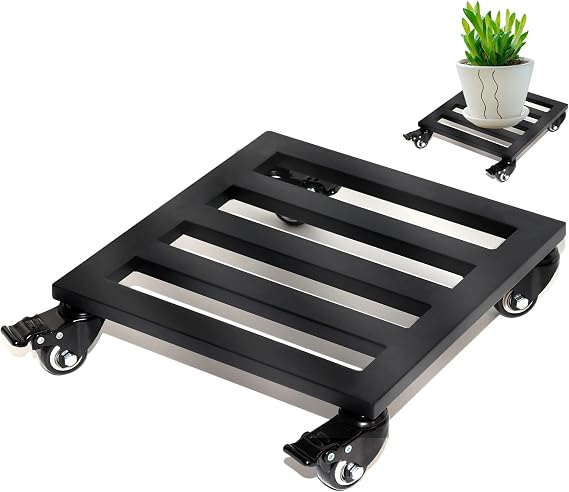 Plant Caddy with Wheels Lockable Heavy Duty Trolley Capacity 300 Lbs, Metal Cast Iron Plant Dolly, Plant Stand with Wheels Repositioning Heavy Pots 16Inch, Hauling Heavy Household Items - Black