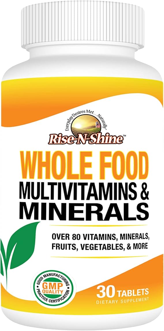 Rise-N-Shine Whole Food Vegan Multivitamins & Minerals with Over 80 Minerals, Vegetables & More, 30 Count