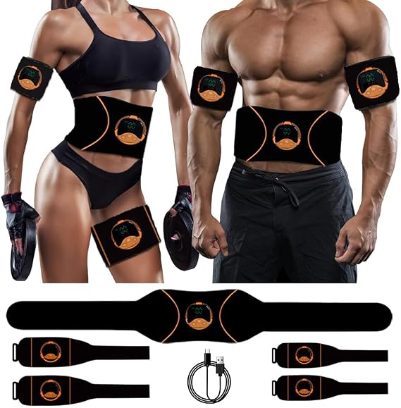 ABS Trainer Muscle Stimulator, EMS Abdominal Toner Belt Men Arm Thigh Leg Exerciser for Women Fitness Training Gym Workout 5 Pcs
