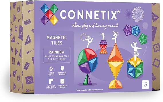 CONNETIX Magnetic Tiles Rainbow Shape Expansion Pack, 36 Pieces