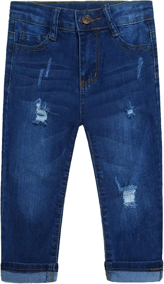 KIDSCOOL SPACE Girl Boy Jeans,Kid Elastic Band Inside Ripped Denim Pants