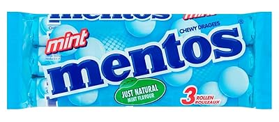 Mentos Mint I 3 Rolls of Mint Flavored Chewy Dragees I 112g 3.9 ounce total