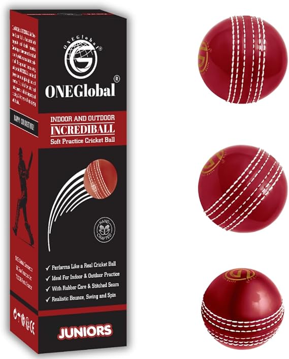 Incrediball Soft Practice Cricket Ball | Outdoor & Indoor Rubber Cricket Ball With Core & Stitched Seam | For Practice, Training & Family Fun | Senior & Junior Size