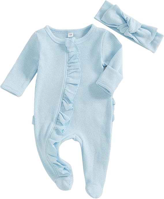 Newborn Baby Girl Fall Winter Outfits Clothes Knit Jumpsuit Ruffle Romper Newborn Coming Home Outfit for Baby Girl